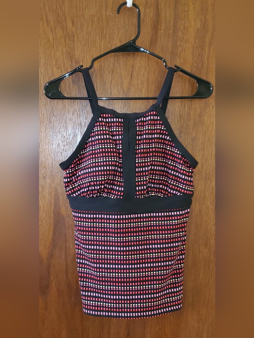 Lands' End Black and Pink High-Neck Patterned One-Piece Swim